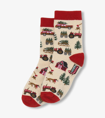 Little Blue House Christmas Tree Farm Kids Crew Socks